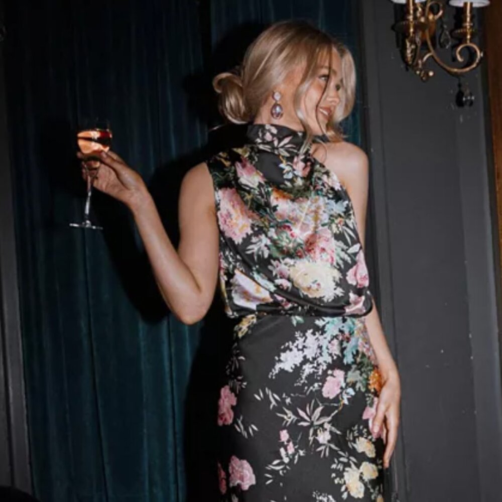 Petal & Pup Women's Anabelle Halter Neck Midi Dress - Black Floral - Picture 5 of 5